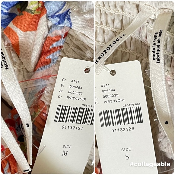 By Anthropologie Dress NWT Puff Sleeve Smocked MIDI Dress in White Floral Medium - Picture 16 of 16